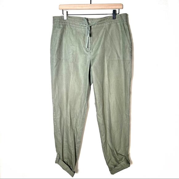 Talbots moss green linen blend casual straight leg  signature pant size 10 B179 - Picture 1 of 4